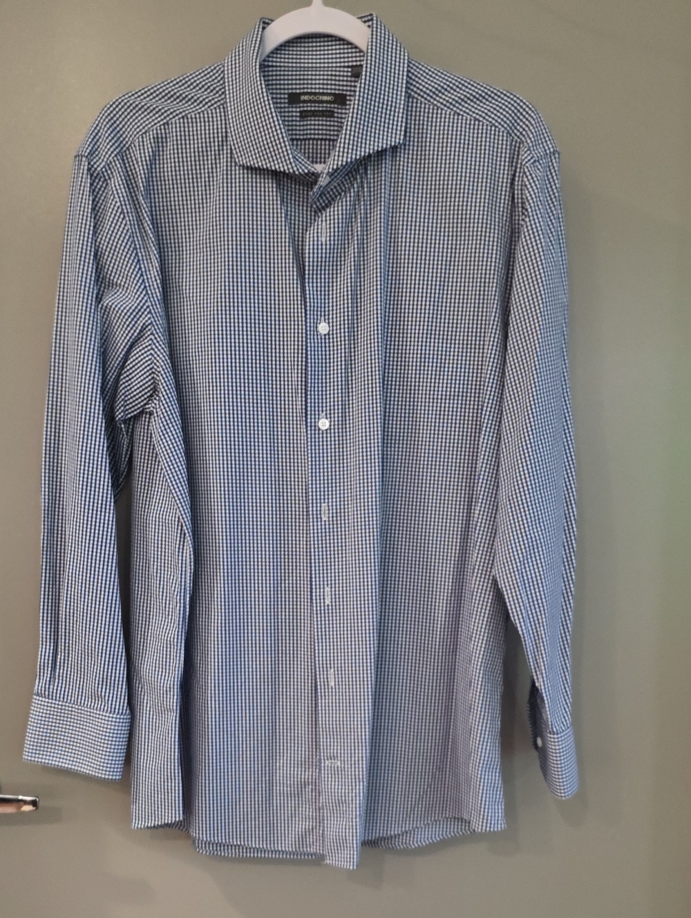 Indochino Men's Navy and White Micro-Check Dress Shirt